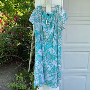 NWT Talbots Pretty Greens White Leaf Pattern Lightweight Cotton Lined Dress